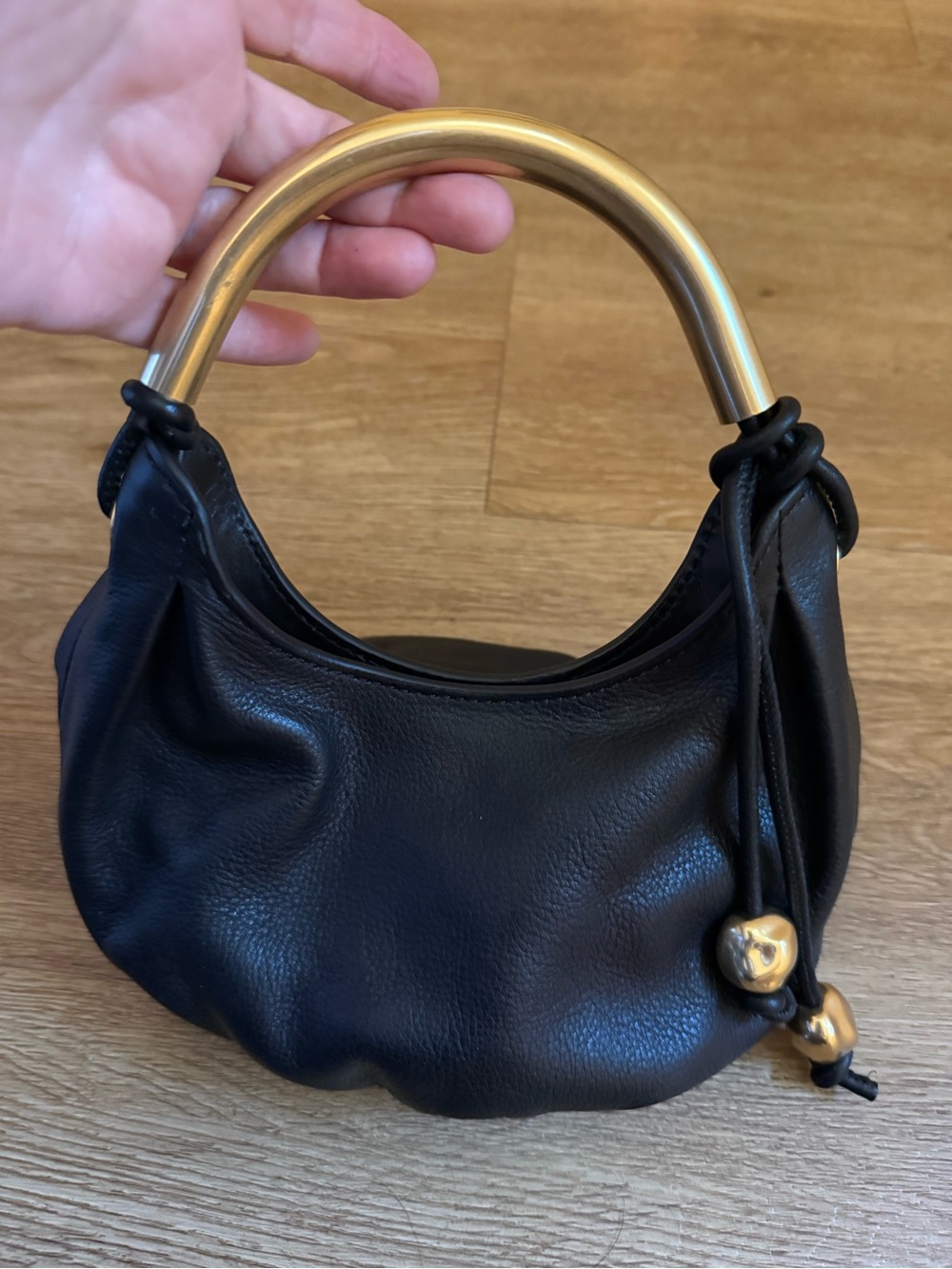 Madewell Genuine Black Leather Mini Handbag with Gold Handle NWT